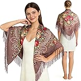 Russian Style Muffler Warm Scarf with Tassel Women's Traditional Scarf Wrap Shawl Fringes Printing Cape