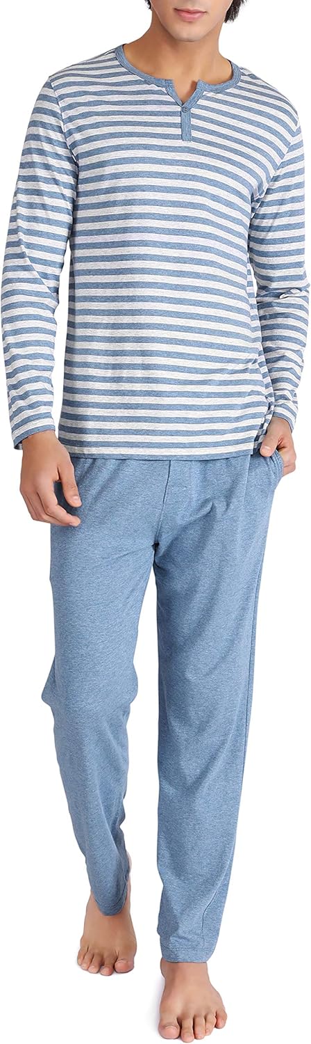 DAVID ARCHY Men's Cotton PJs Heather Striped Sleepwear Lounge Wear Top & Bottom Pajama Set at  Men’s Clothing store