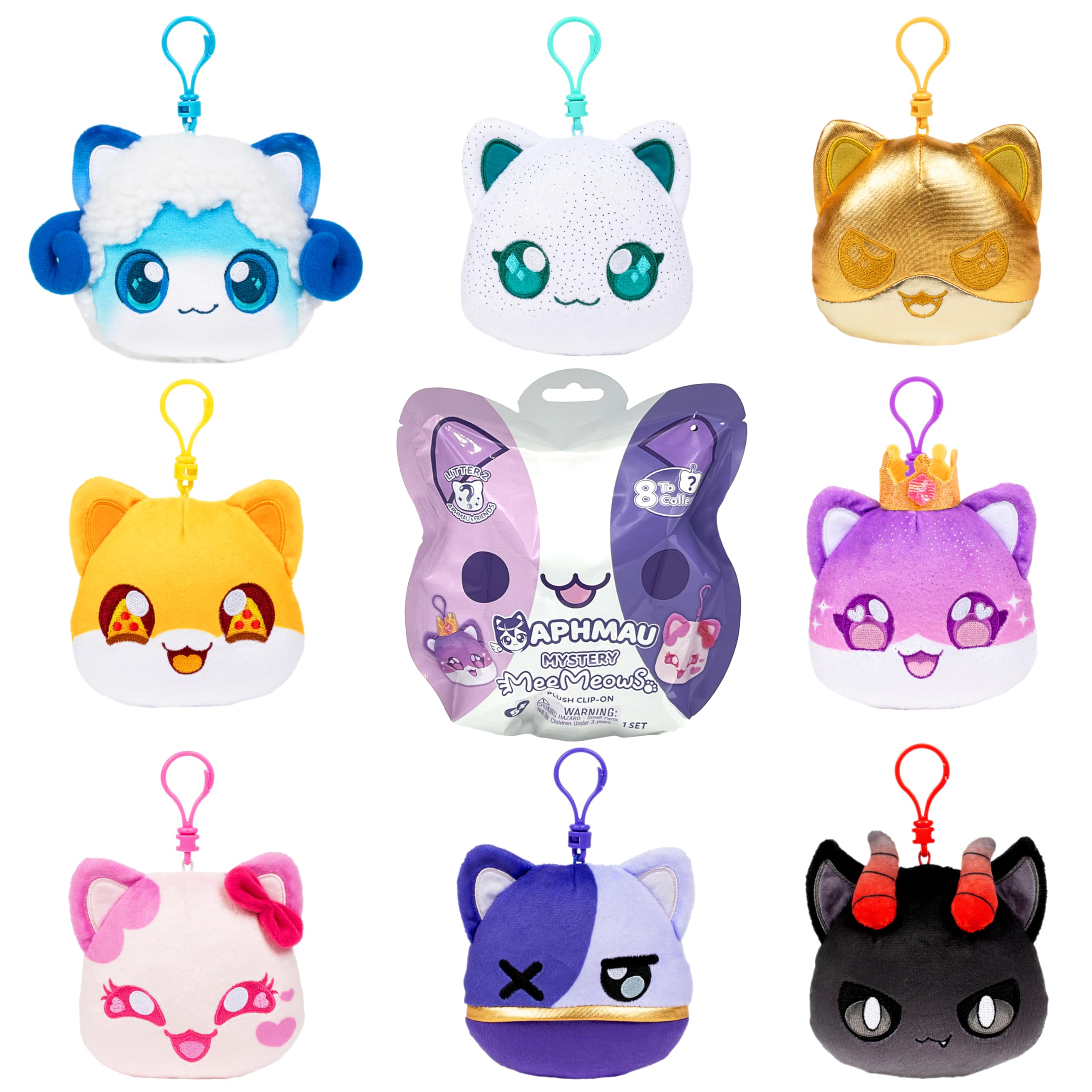 Aphmau MeeMeows Mystery Plush Clip-On Toys, Collectible Mini Plush, 1 of 8 Possible Characters, Official Merch-STYLES MAY VARY, ONE SUPPLIED AT RANDOM, Colour Varies