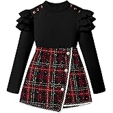 Tomolant Girls Clothes Skirt Set Fall Winter Long Sleeve Ruffle Top And Plaid Skirt Girls Clothing Set 2 Piece Outfit