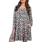 JollieLovin Women Long Sleeve Dress with Pockets Plus Size Swing Casual Loose Tshirt Dresses