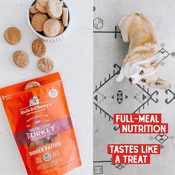 STELLA & CHEWY’S FREEZE-DRIED RAW DINNER PATTIES – TURKEY RECIPE – HIGH PROTEIN GRAIN-FREE PUPPY & DOG FOOD – PERFECT FOR PICKY EATERS – 5.5 OZ