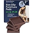 CasterMaster 3X3 Square Rubber Furniture Caster Cups - Set of 4 Non-Slip Brown Floor Protectors for Hardwood - Furniture Grippers - Table Leg Floor Protectors