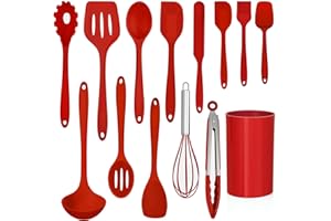 LIANYU 14 Pcs Cooking Utensils Set with Holder, Heat Resistant Silicone Kitchen Cookware Utensils Set, Kitchen Cooking Tools 