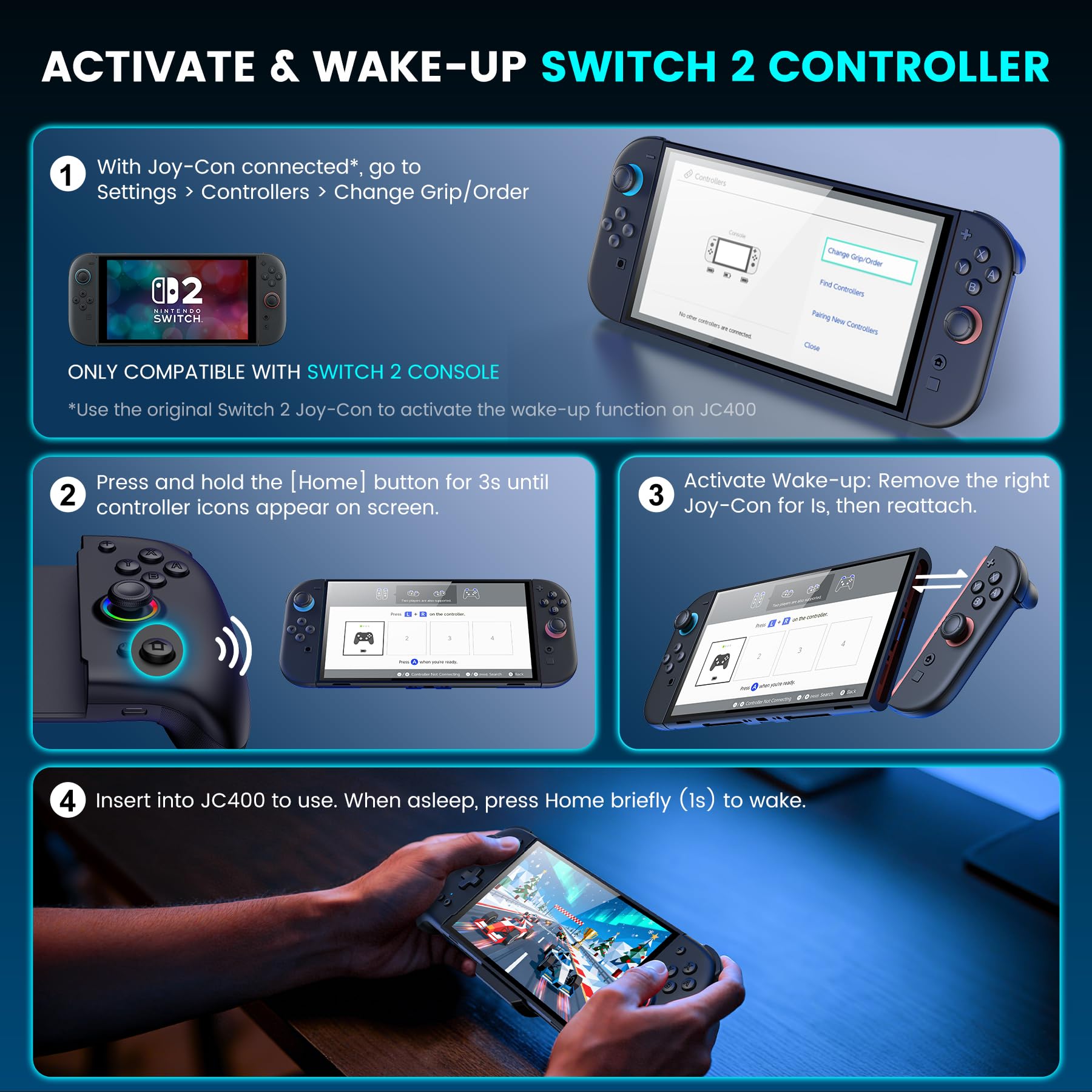 BEBONCOOL GAMING Switch Controller für Nintendo Switch 2, Bluetooth Remote für Handheld-Modus mit 1000mAh, Programmierbare, 6-Achsen-Gyro, Vibration, Turbo Großer Griff Switch 2 Controller 2