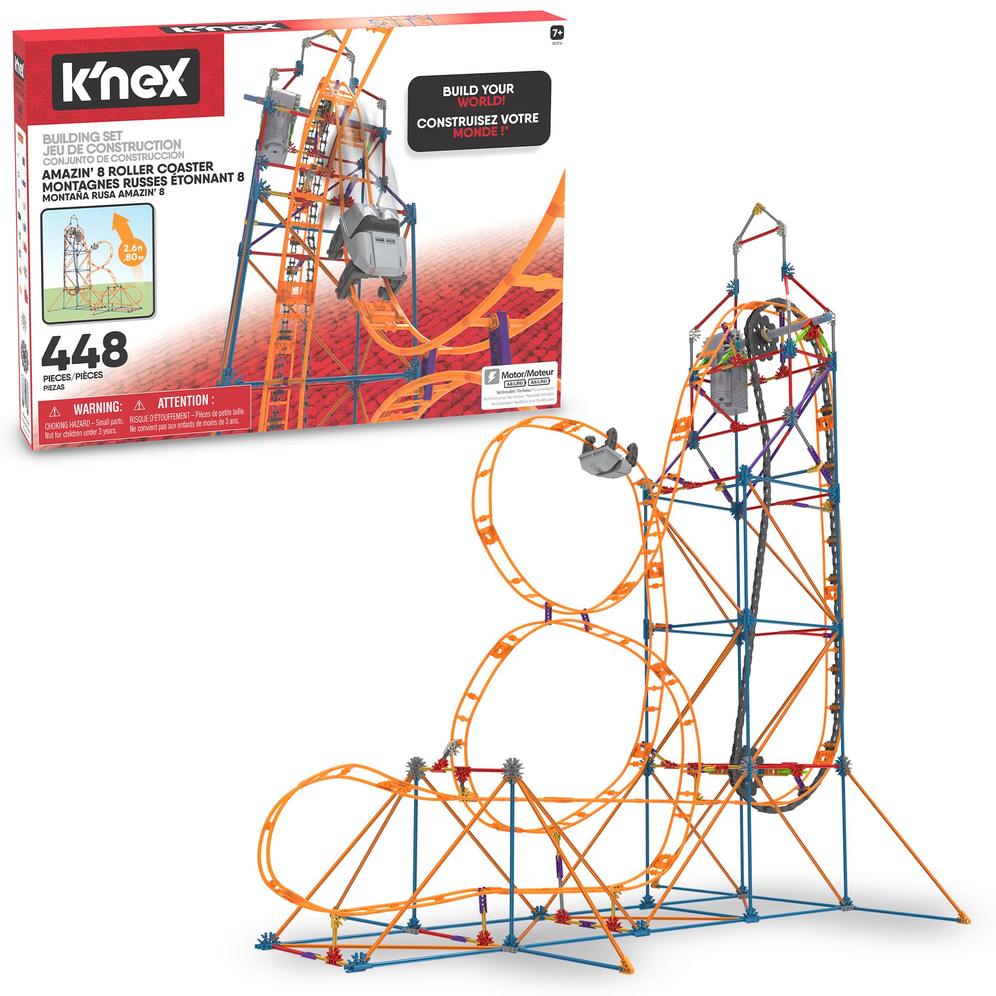 K'NEX | Amazin' 8 Coaster | Construction Set for Boys and Girls, Theme Park, Roller Coaster, 448 Piece Kids Building Set for Children Ages 7+ | Basic Fun 80216