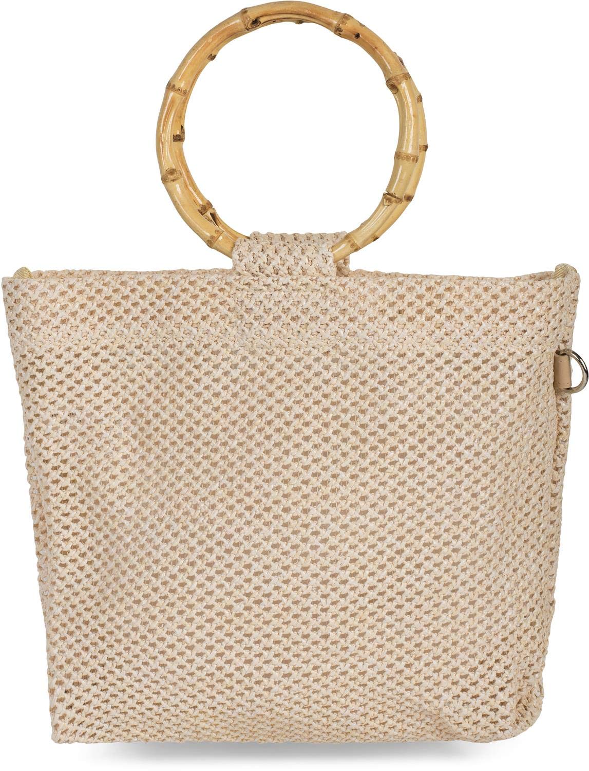 styleBREAKER women handbag with bamboo handle in semi-transparent crochet look, handbag, bag, women 02012286, color:Beige