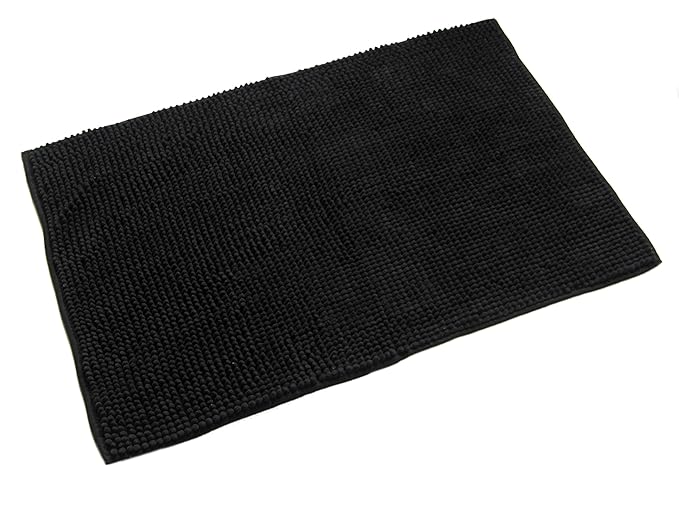 Quantum Interior Chenille Badematte 60x90 - moderner Microfaser Badvorleger in Trendfarben - schnell trocknend (Schwarz)