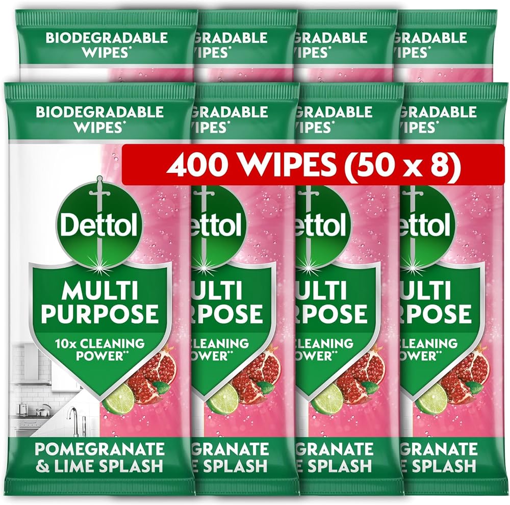 Dettol Antibacterial Multipurpose Wipes Pomegranate Lime 400 Wipes 50x8 pack