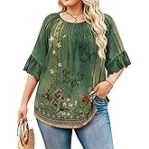IN'VOLAND Plus Size Tops for Women 3/4 Sleeve Shirts Dressy Casual Crew Neck Blouse Spring Summer Clothes