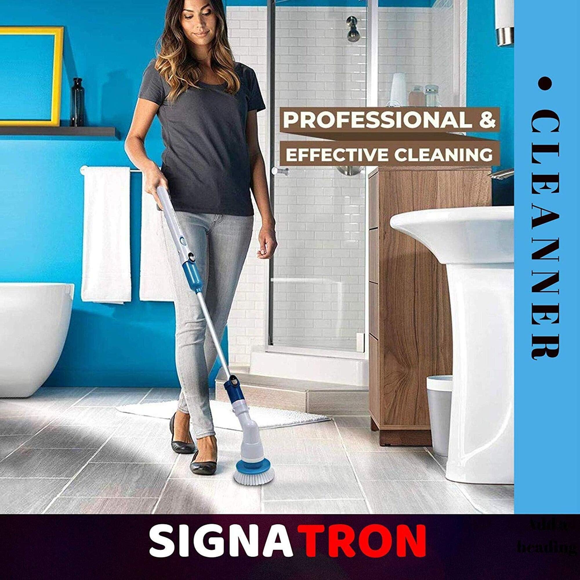 SIGNATRON Amazing Power Scrubber and Rechargeable Spin Electric Cleaning Brush Machine Floor Bathroom Tiles Cleaner with 3 Replaceable Brushes Long Extension Handle (Blue)