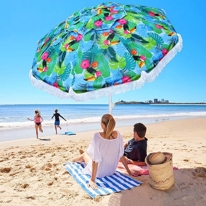 AMMSUN Sombrilla de playa con ancla de arena, portátil, altura