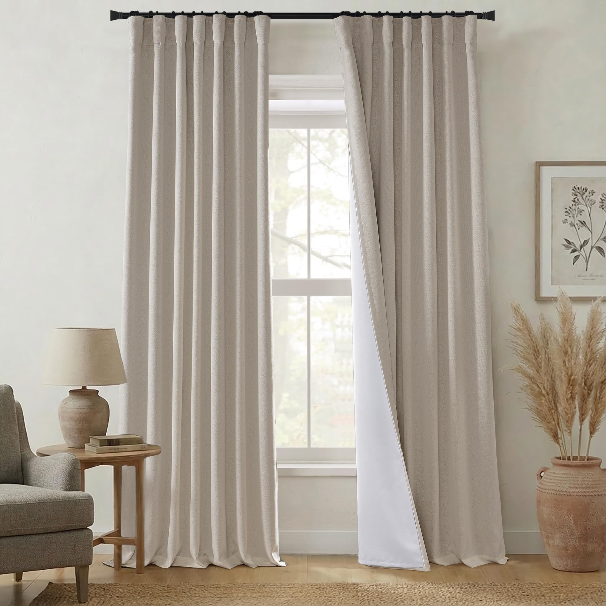 Photo 1 of ****Factory seal****
90 Inch Greige Linen Blackout Curtains, 90in Long Black Out Rustic Farmhouse Curtains for Bedroom Living Room, 50 Inch Wide, 2 Panel Set