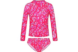 TENVDA Girls Swimsuit Long Sleeve Rash Guard Sets UPF 50+ Two Piece Bathing Suits Size 3-12 Years
