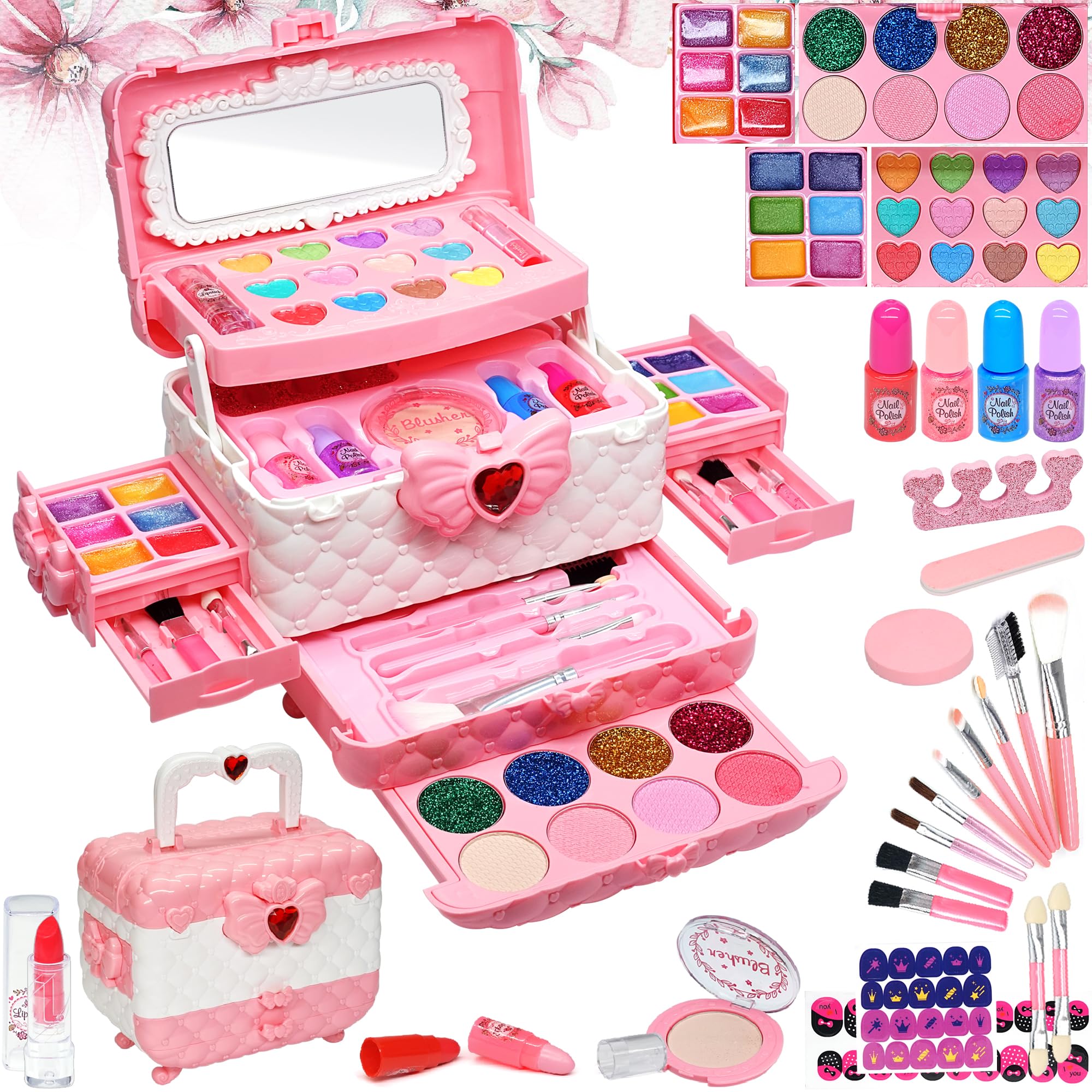 Kids Makeup Sets for Girls - Safe and Washable Kids Makeup, Real Make Up Set for Girls Children Toddler, Princess Birthday Gifts for 4 5 6 7 8 9 Year Old(Pink)