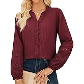 GRACE KARIN Women Dressy Casual Tops,Long Sleeve Button Down Ruffle Blouse,Work V Neck Shirt Summer Spring Business Outfit