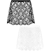 Fourluoo 2 Pcs Lace Shirt Extender for Women Underskirt Black and White Ruffle Mini Skirt Adjustable Layering Half Slip