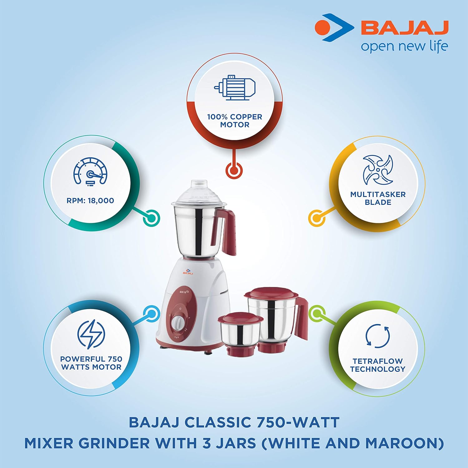 Mixer Grinder 750W With 3 Jars Bajaj Classic Best Price With Best