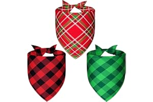 Agroon Christmas Dog Bandanas Plaid XLarge 3PCS, 6 Pattern Holiday Scarf for Boy and Girl, Triangle Reversible Bibs Breed for Puppy Pets