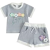 Amnnchya Toddler Baby Girl Outfits Floral Summer Clothes Infant Spring Waffle Short Sleeve Shirt Tops Cute Shorts Set
