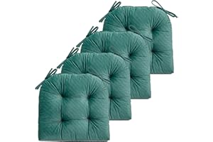 FABRICASTLE Chair Cushions Pads Non-skid Comfortable 17" x 16" Seat Cushion Cover Set of 4 for Indoor Kitchen Dining Room Office Chairs (Dark green, 4 counts (pack of 1))