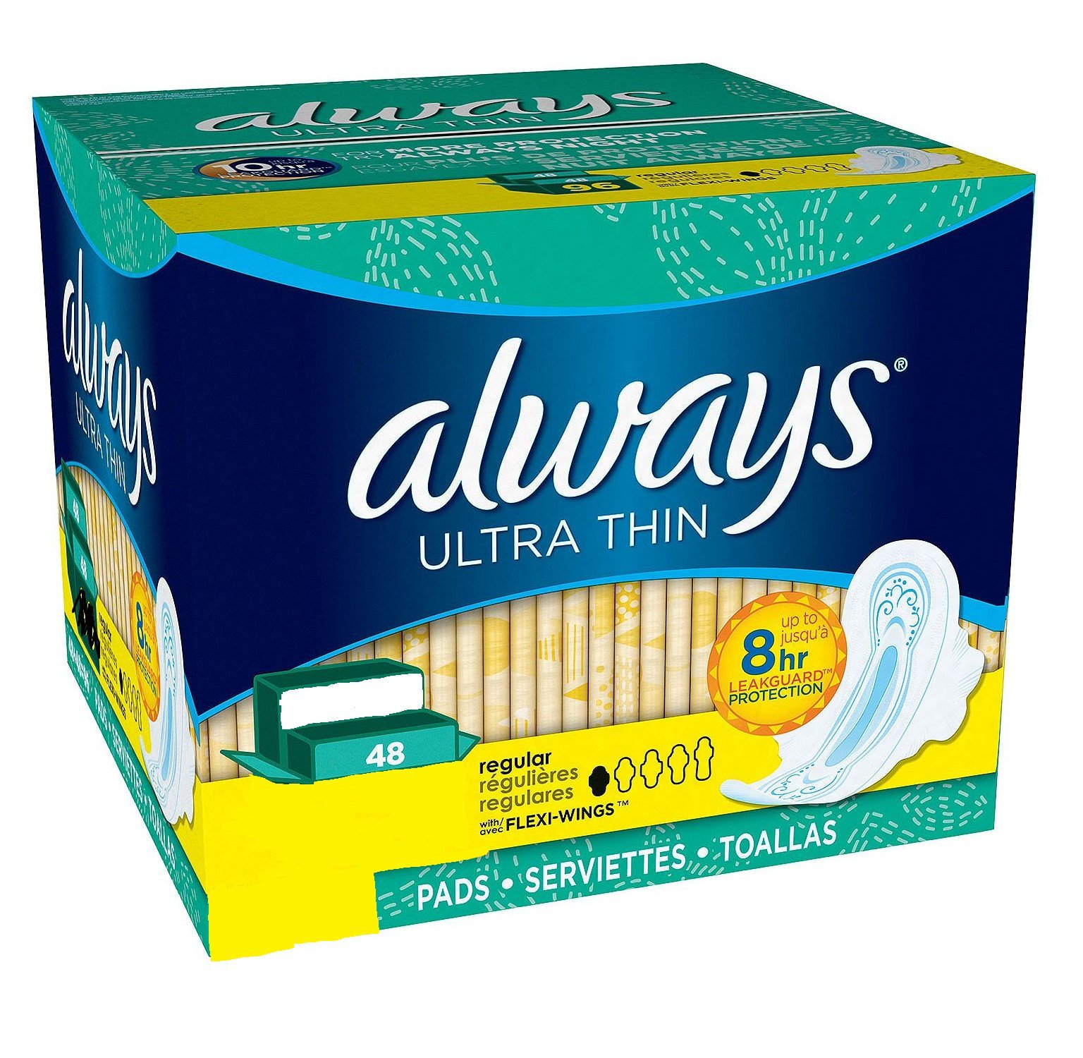 Always Ultra Thin Overnight Feminine Pads with Wings, Unscented, 38