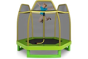 GYMAX Trampoline for Kids, 7FT Toddler Trampoline with Safety Enclosure Net & Seamless Spring Pad, Heavy Duty Small Indoor/Outdoor Trampoline for Boys, Girls Age 3+