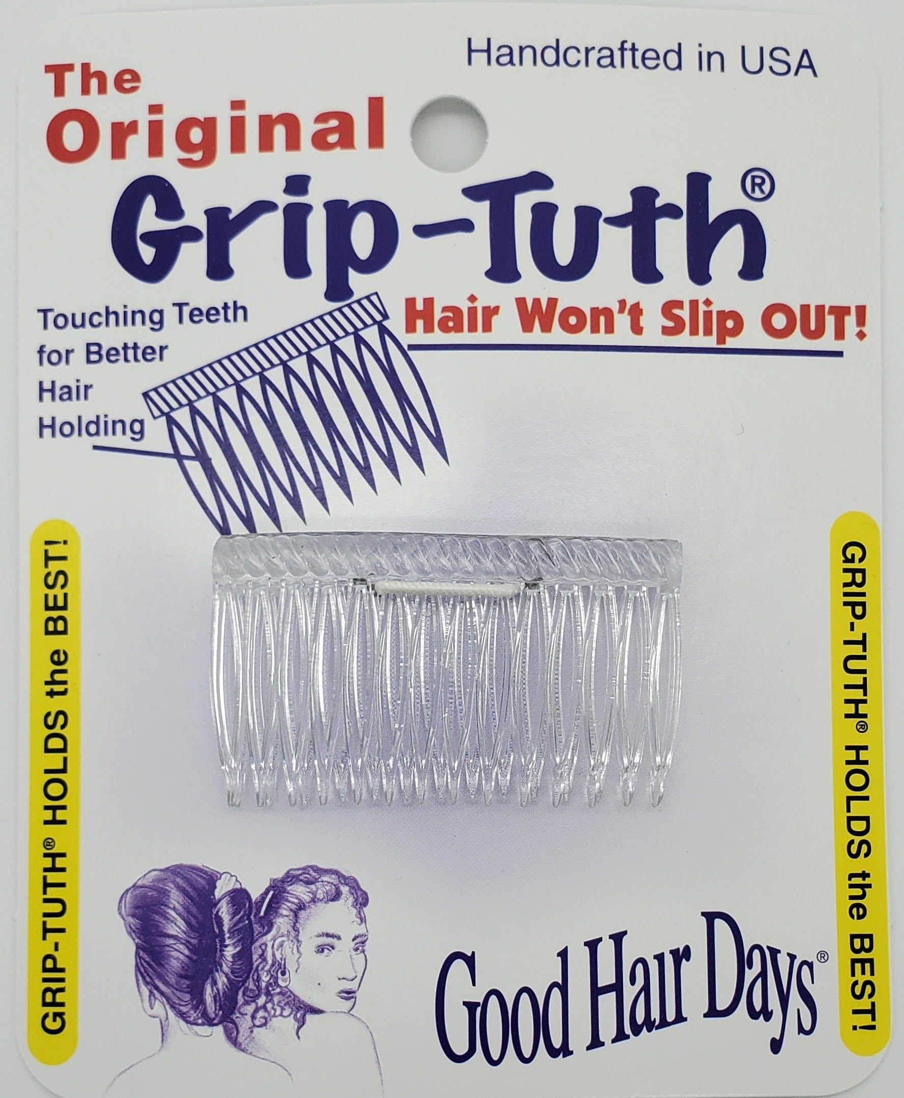Good Hair Days Grip-Tuth Combs - Tuck Combs For Hair Decorative & Hair Styling - Fine and Thin Hair Accessories (Crystal, 2 Count- 1 ¾ inch)