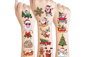 BACKTOPEIA Christmas Temporary Tattoos | Christmas Decorations Party Favors Accessories Goodie Bags Stocking Stuffers Stickers Xmas Santa Claus Reindeer Snowman Gift Idea For Kids Boy Girl Teen Adult-60Pcs
