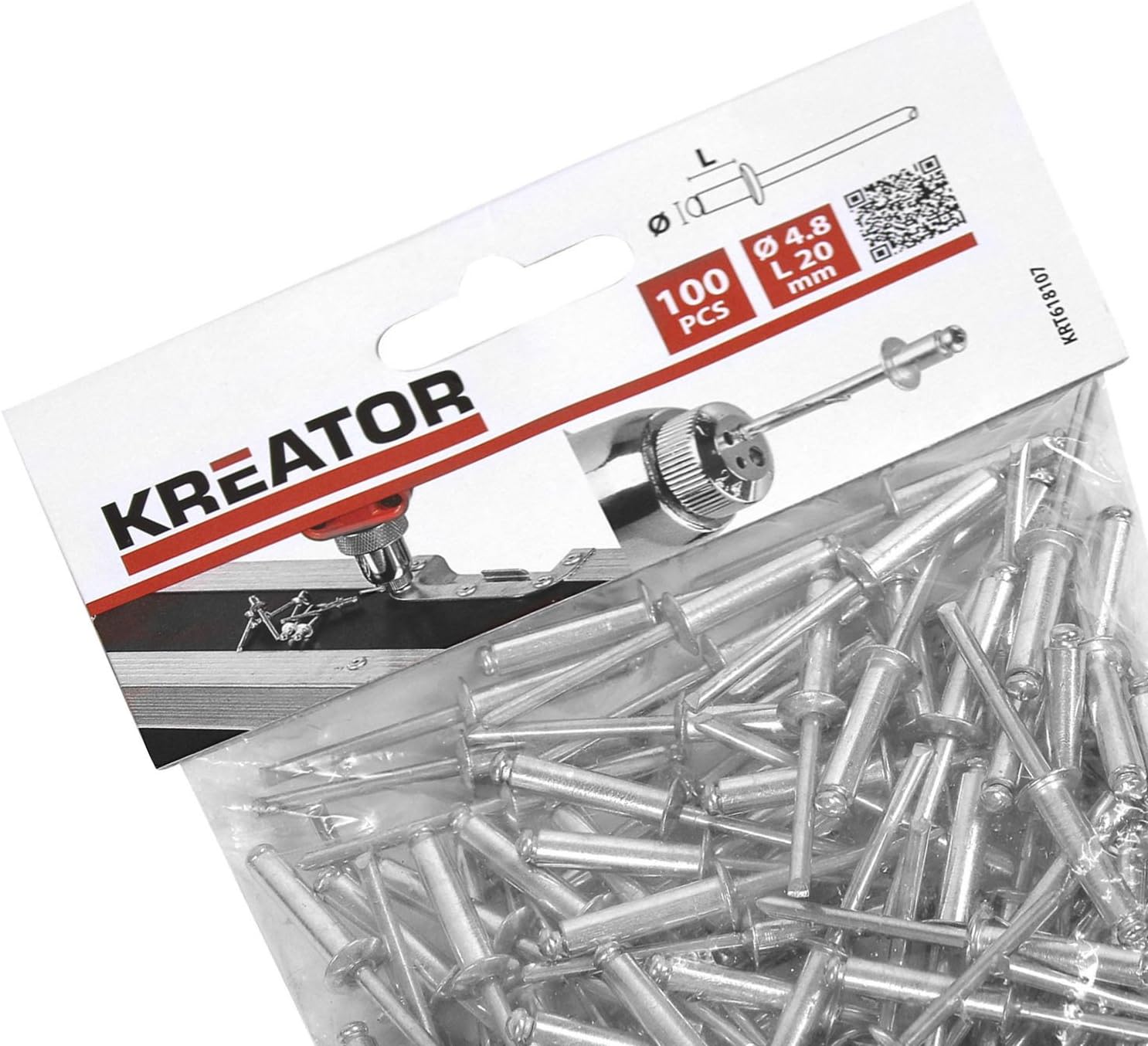 Pack of 100 KRT618107 Rivets Pop Rivets Blind Rivets 4.8 Diameter x 20 mm Length, Silber, ø 4,8 x L 20 mm - Image 5