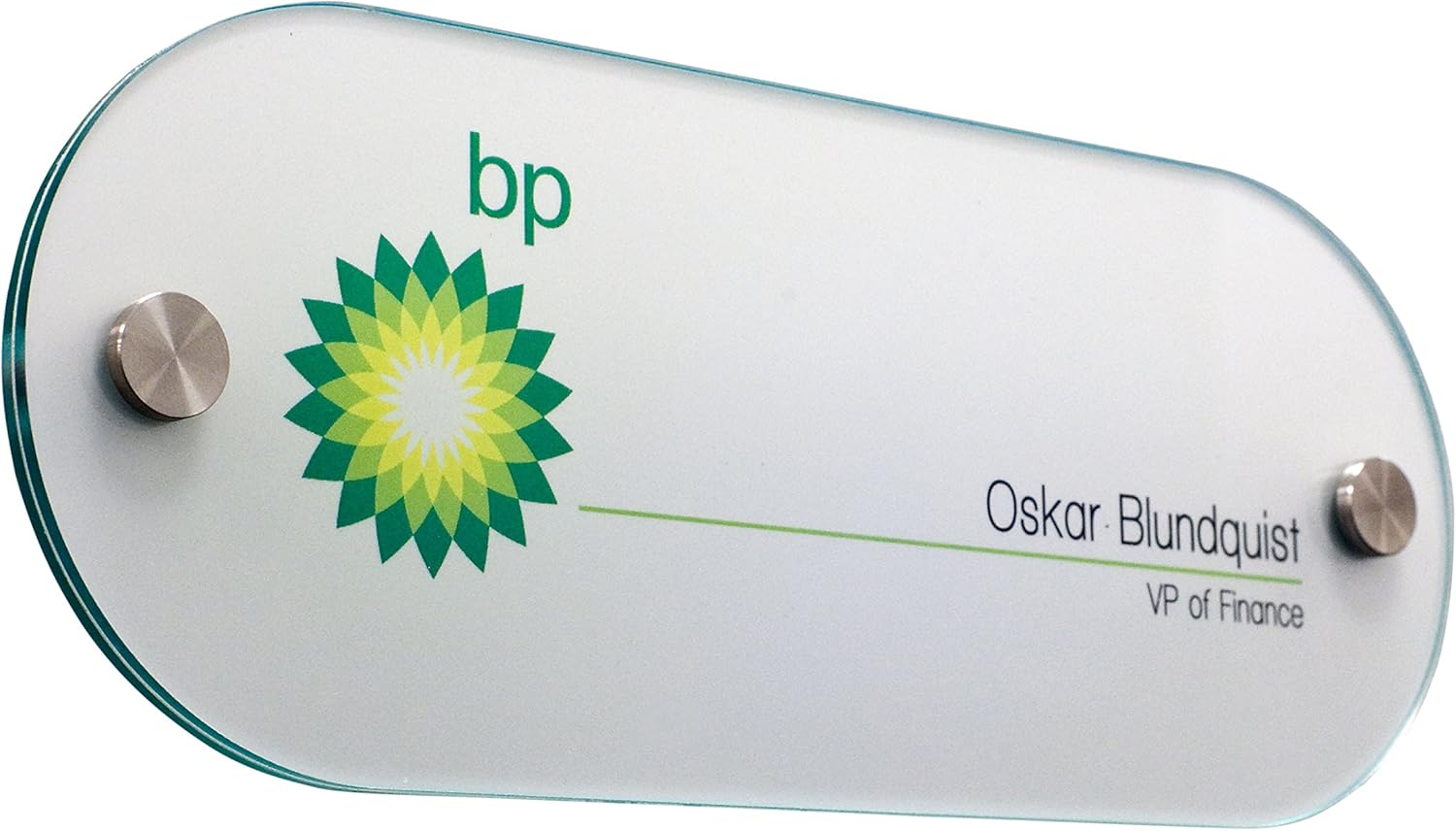 Displays2go Rounded Office Wall Sign, 10" x 4" Oval, Green Edge with Standoffs, Clear Acrylic (DSIGN104OV)