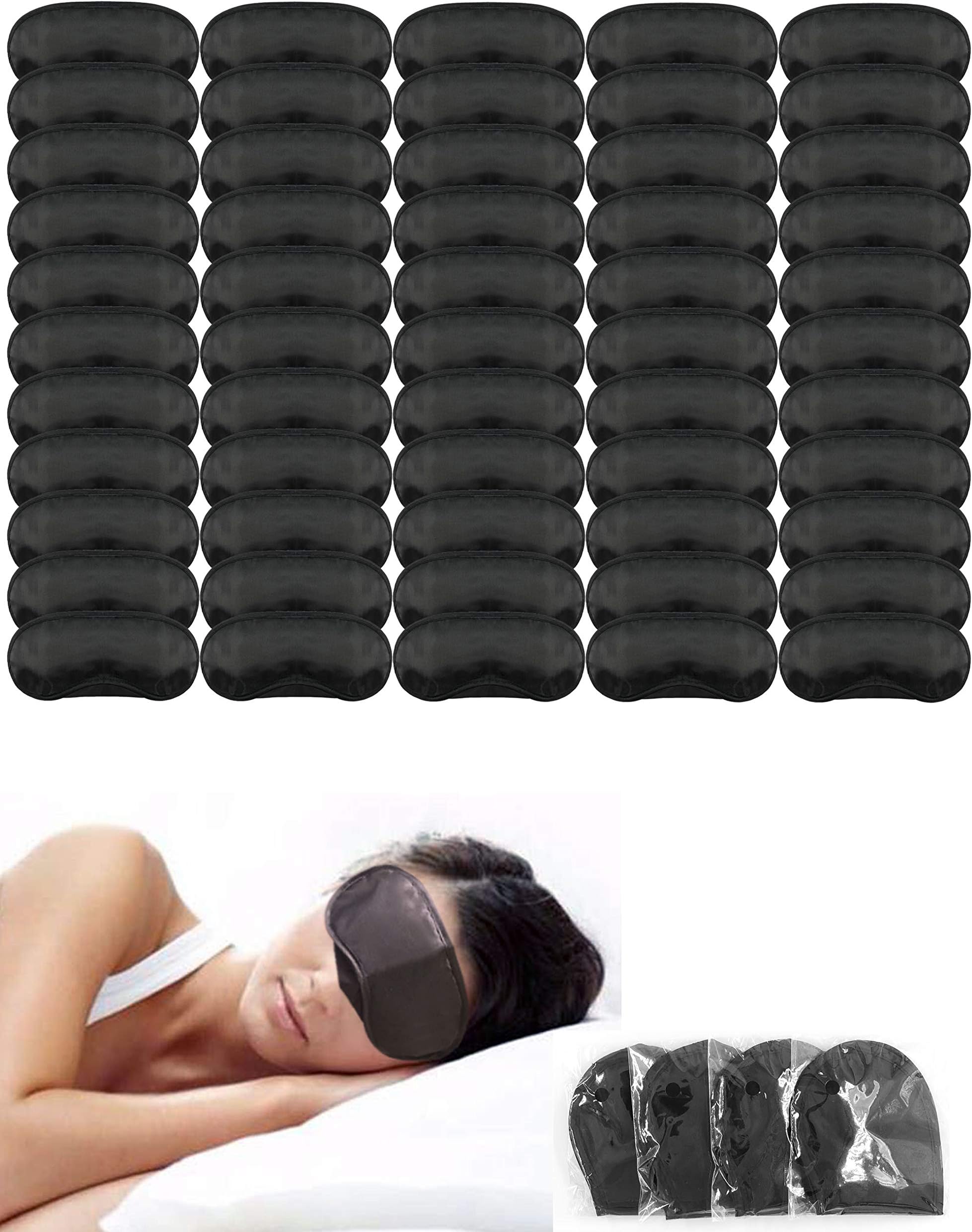 Eye Mask Sleep Masks Sleeping Mask Blindfold Eye Cover Team Building Games Party with Nose Pad and Adjustable Strap for Women Men Kids 4 Layers Black (55 Pack)
