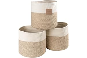 voten Cube Storage Baksets Bins 11x11’’ Fit 12x12’’ Organizer Bookcases Shelving,Stylish&Durable Woven Cotton Basket Containers for Organizing 3-Pack Beige