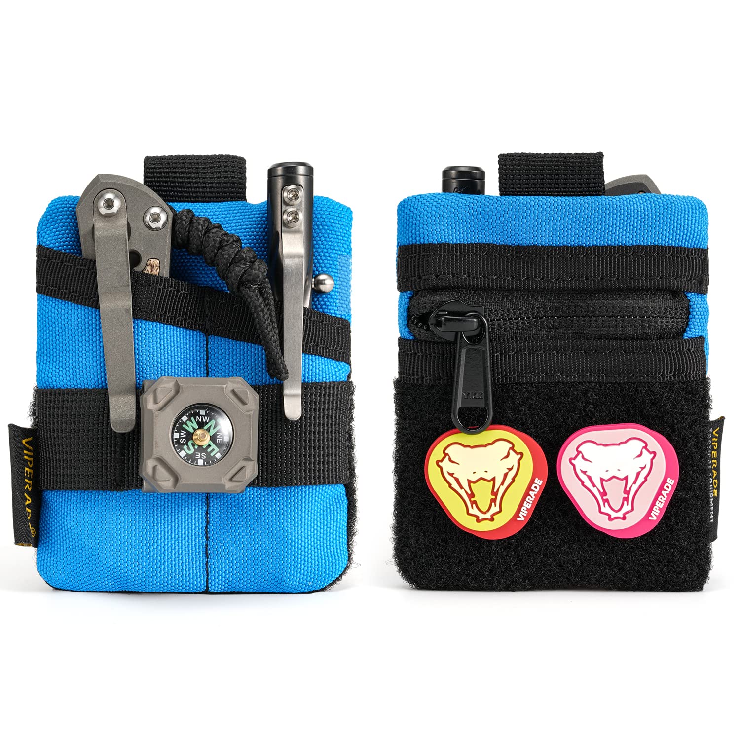 VIPERADE VE13 Mini Pocket Organizer, Nylon Pocket Tool Pouch Storage with DIY Patch Area for EDC Gears, EDC Knuckle, EDC Coins, Small EDC Pouch - Blue