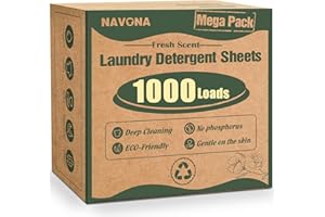 NAVONA 1000 Loads Mega Pack Laundry Detergent Sheets, Eco-friendly Laundry Sheets, Powerful Cleaning, Suitable for Homes, Dorms, and Apartments - [Fresh Scent]