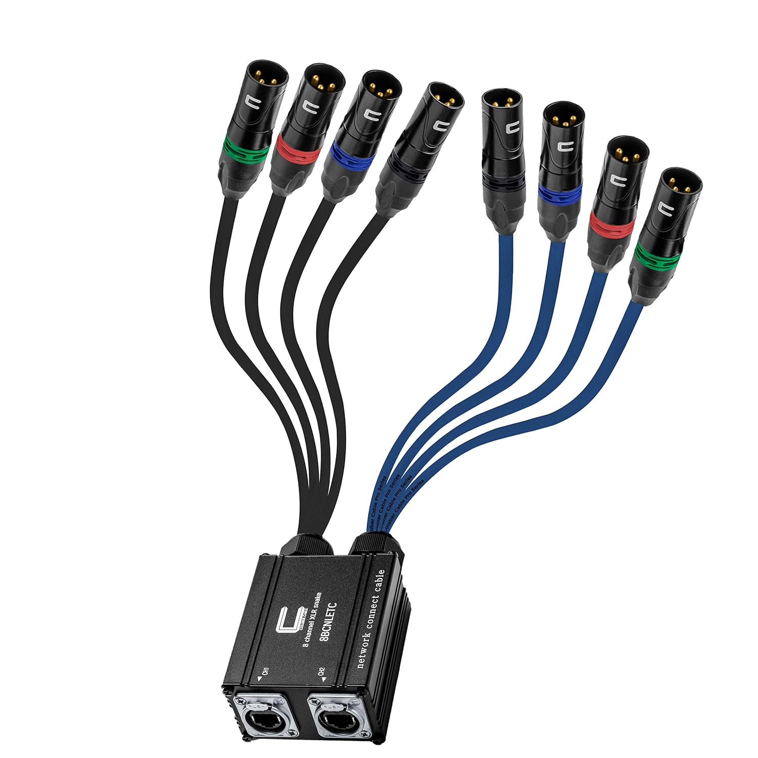 8 Channel 3-pin XLR Male to Ethercon Network Cable Adapter- Double 4 Channel Cat6 Multi Network Snake Receiver- for Live Stage, Home Studio Recording- AES, DMX Channels