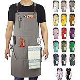 Stenffy Kitchen Apron, Work Apron, Canvas, Multiple Pockets, Gardening, Painting, BBQ, Artist, Carpenter, Sizes M to XXL, Dark Gray