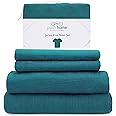Posh Home Jersey Knit Sheet Set – 4-Piece Jersey Bed Sheets – T-Shirt Breathable & Soft Cotton Jersey Sheets - Includes Flat Sheet, Jersey Fitted Sheet, & 2 Pillowcases - Queen Jersey Sheets, Teal