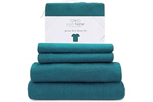 Posh Home Jersey Knit Sheet Set – 4-Piece Jersey Bed Sheets – T-Shirt Breathable & Soft Cotton Jersey Sheets - Includes Flat Sheet, Jersey Fitted Sheet, & 2 Pillowcases - Queen Jersey Sheets, Teal
