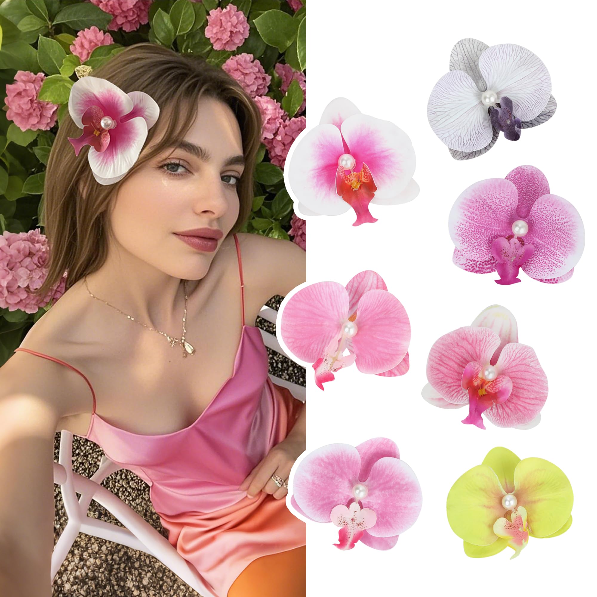 Photo 1 of Hawaiian Flower Hair Clips, Bohemian Butterfly Orchid Hairpin, Artificial Tropical Phalaenopsis Hair Barrette for Seaside Holiday, Bridal Hair Accessories Pins Headwear for Women Girl?4 inches;7pcs)