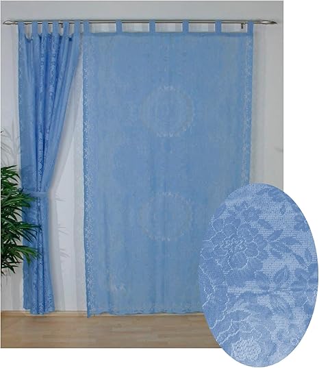 Amazon De Unbekannt Gardine Seitenschals Schlaufen Vorhang 2x 140x245 Cm Blau Transparent