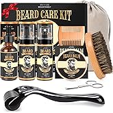 Beard Growth Kit, Grooming Set w/Growth Oil, Conditioner, Balm, Shampoo Wash, 0.25MM Roller, Brush, Comb, Scissor, Bag, Christmas Birthday Valentines Day Gifts for Him Men