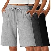 Locoowai 3 Pack Women's Bermuda Shorts Drawstring Casual Lounge Elastic Waist Athletic Yoga Running Shorts with Pockets