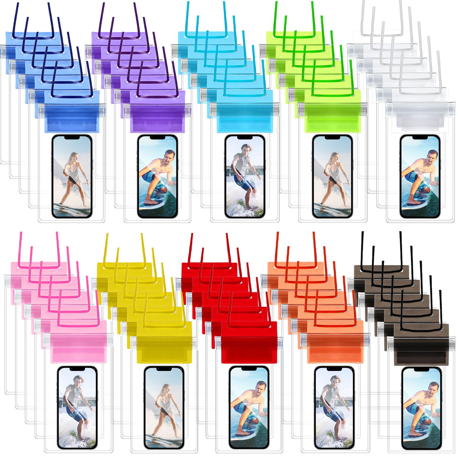 Photo 1 of Flutesan 50 Pack Clear Waterproof Phone Pouch Universal Waterproof Phone Case Waterproof Pouch Dry Bag with Lanyard for Water Games Protect (Colorful)