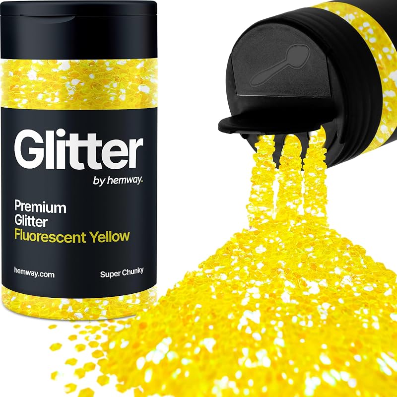 Hemway Fluorescent Yellow Glitter Shaker 130g Super Chunky 1/8quot; Metallic