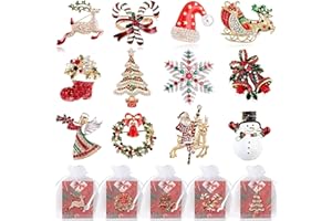 SINCCO Christmas Brooches Pins for Women, Vintage Christmas Tree Brooch Wreath Snowflake Lapel Pin Bulk Holiday Jewelry Pins Sets for Christmas Gift