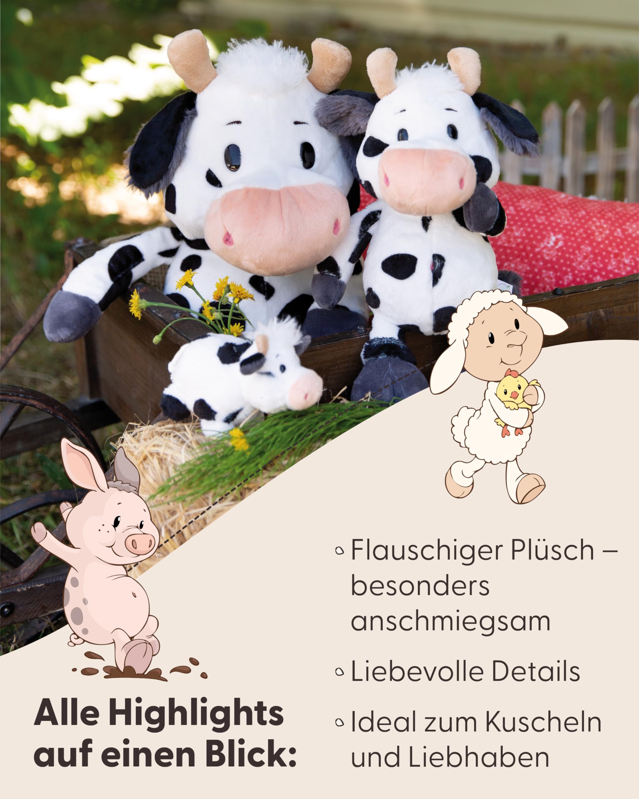 NICI Kuscheltier Kuh Cowluna 22cm - weiß - Weiches Plüschtier – niedliches Stofftier zum Kuscheln & Spielen – tolle Geschenkidee für Kinder & Erwachsene - 62251 4