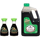 Kikkoman Lite Soy Sauce, Less Sodium, Two Dispensers 5 fl oz and 64 Ounce Bottle (0.5 Gallon) - with Make Your Day Mini Spatu