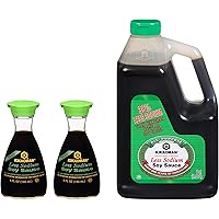 Kikkoman Lite Soy Sauce, Less Sodium, Two Dispensers 5 fl oz and 64 Ounce Bottle (0.5 Gallon) - with Make Your Day Mini Spatu