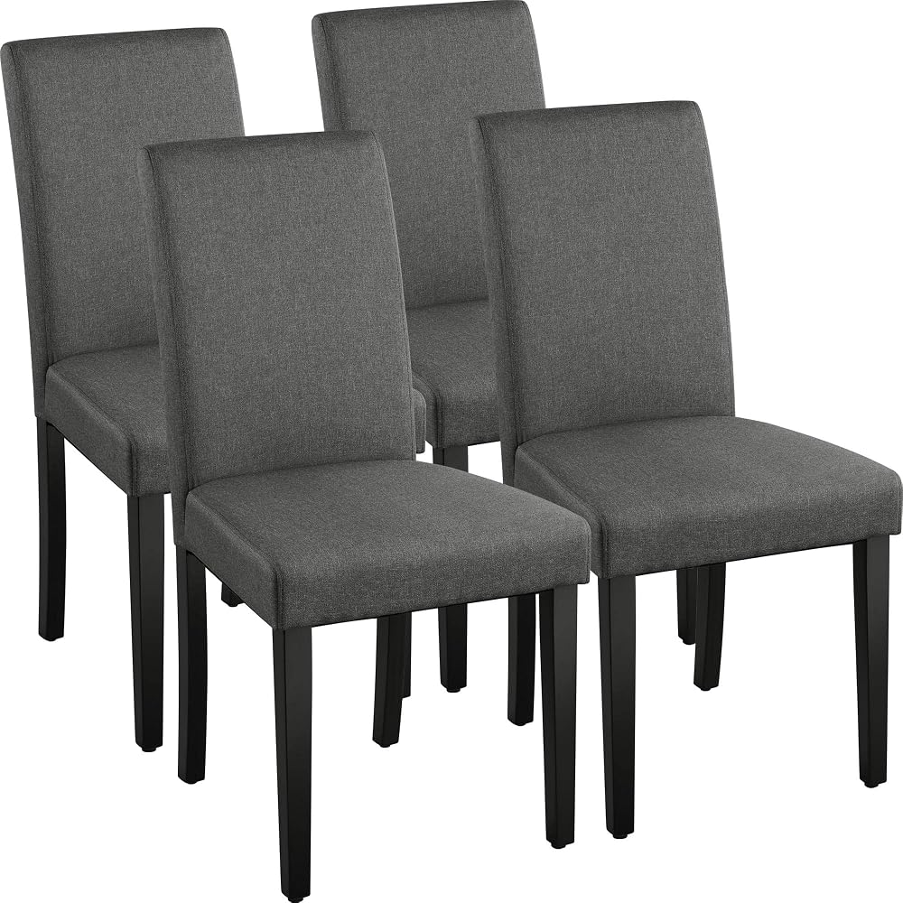 Yaheetech Fabric Upholstered Dining Chair Set of 4 Dark Grey Wood Legs